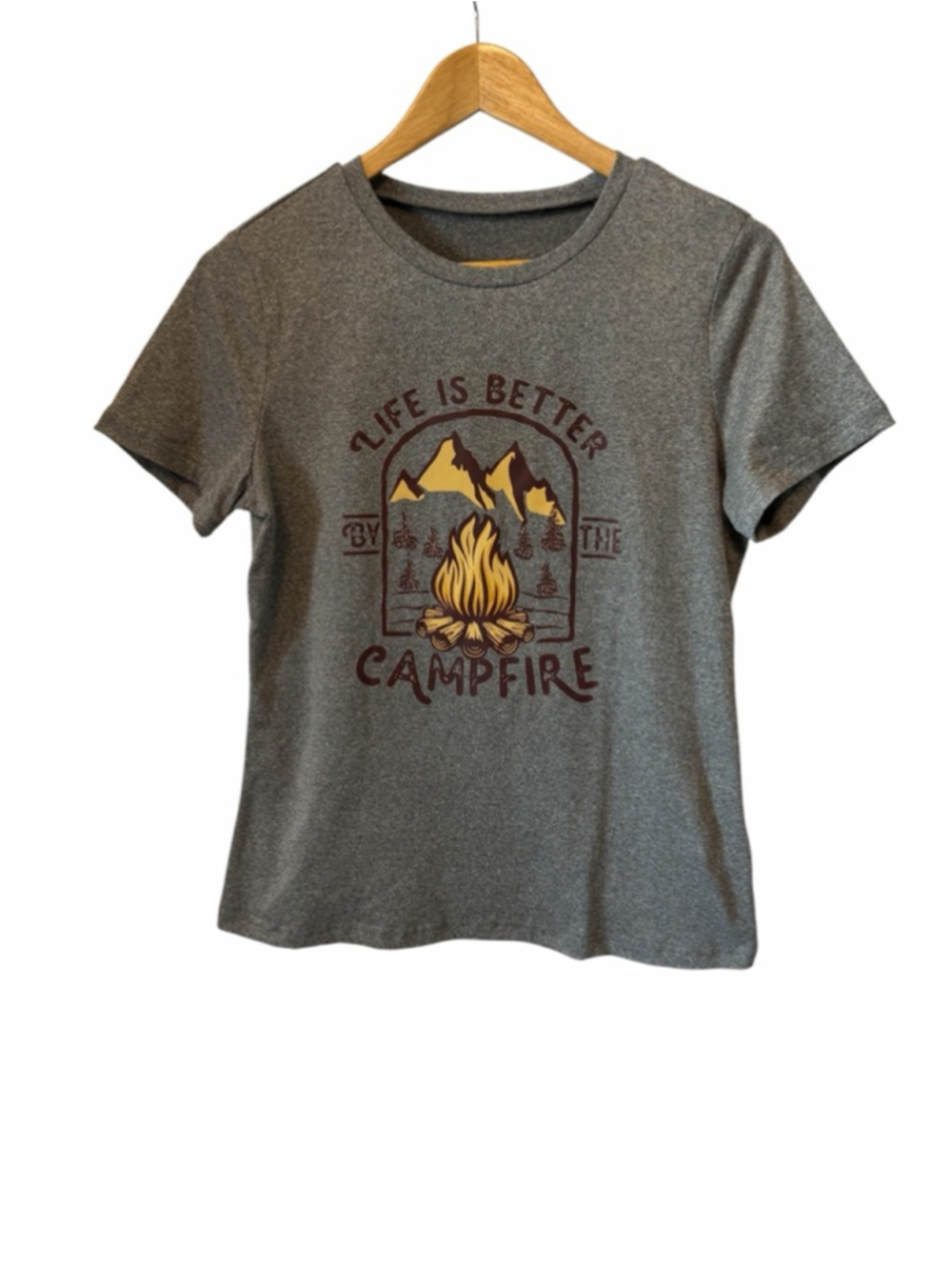 SHEIN Life Is Better By The Campfire Graphic Tee Gray T Shirt Women’s Small